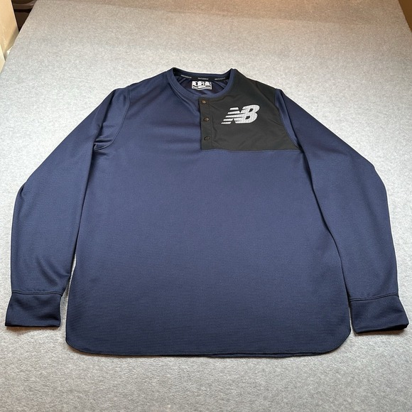 New‎ Balance Baseball Henley Mens XL Navy Blue Asymmetrical Color Block - Picture 1 of 11